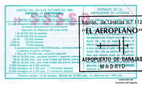 Reverso décimo de Lotería 1990 / 40