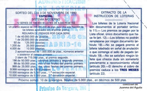 Reverso décimo de Lotería 1990 / 44