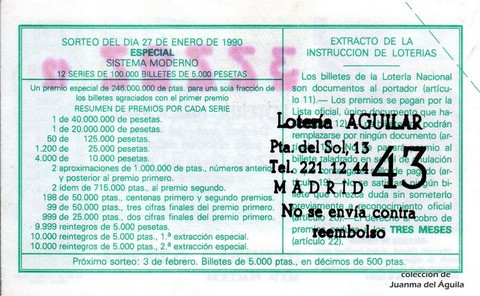 Reverso décimo de Lotería 1990 / 4