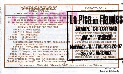 Reverso décimo de Lotería 1991 / 14
