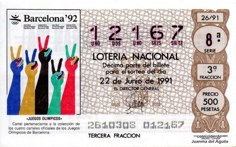 Décimo de Lotería Nacional de 1991 Sorteo 26 - «JUEGOS OLIMPICOS»