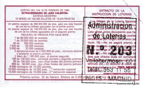 Reverso décimo de Lotería 1995 / 14