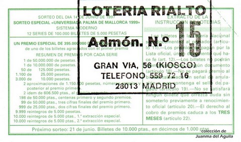Reverso décimo de Lotería 1997 / 48