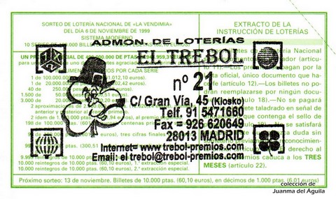 Reverso décimo de Lotería 1999 / 89