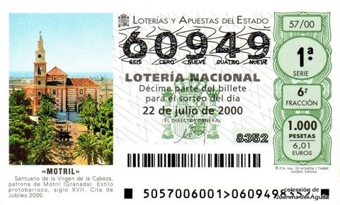 Décimo de Lotería Nacional de 2000 Sorteo 57 - «MOTRIL»