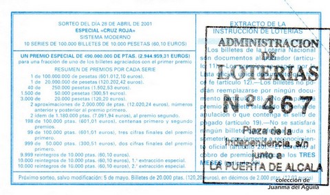 Reverso décimo de Lotería 2001 / 34
