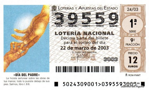 Décimo de Lotería Nacional de 2003 Sorteo 24 - «DÍA DEL PADRE»