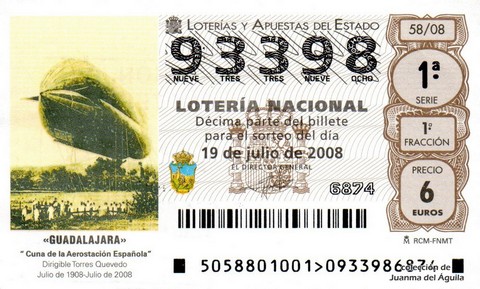 Décimo de Lotería Nacional de 2008 Sorteo 58 - «GUADALAJARA»