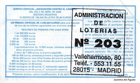 Reverso décimo de Lotería 2005 / 26