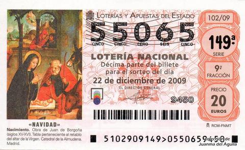 Décimo de Lotería Nacional de 2009 Sorteo 102 - «NAVIDAD» - NACIMIENTO. OBRA DE JUAN DE BORGOÑA (SIGLOS XV - XVI)