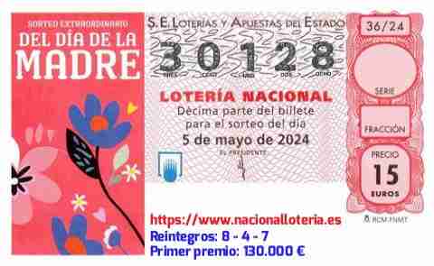 Primer premio de la Lotería del Domingo 5 de Mayo de 2024