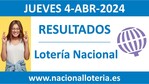 Vídeo con el resultado de la loteria nacional de hoy Jueves 4 de Abril de 2024