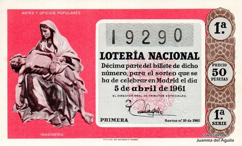 Décimo de Lotería Nacional de 1961 Sorteo 10 - IMAGINERIA