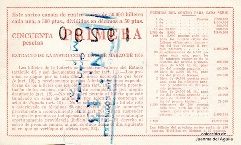 Reverso del décimo de Lotería Nacional de 1961 Sorteo 10