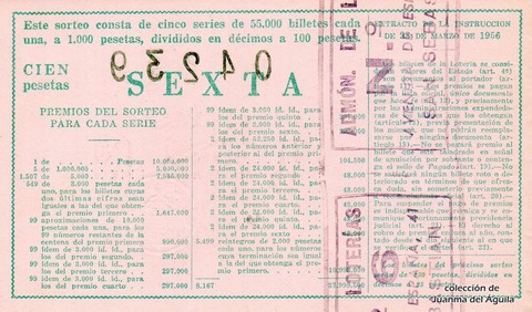 Reverso del décimo de Lotería Nacional de 1961 Sorteo 19