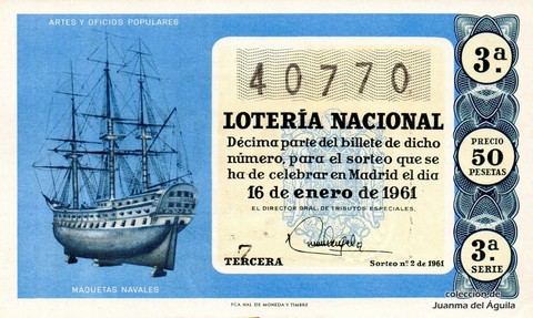 Décimo de Lotería Nacional de 1961 Sorteo 2 - MAQUETAS NAVALES