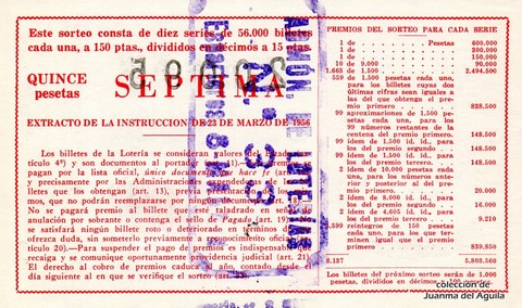 Reverso del décimo de Lotería Nacional de 1961 Sorteo 27