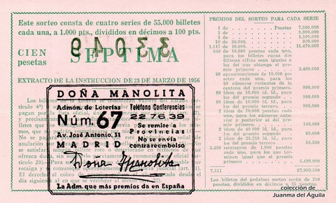 Reverso del décimo de Lotería Nacional de 1961 Sorteo 28
