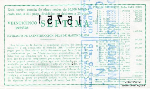 Reverso décimo de Lotería 1961 / 35