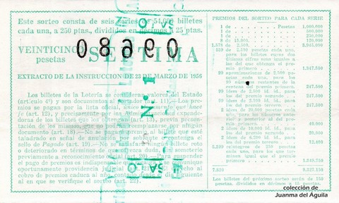 Reverso décimo de Lotería 1961 / 5