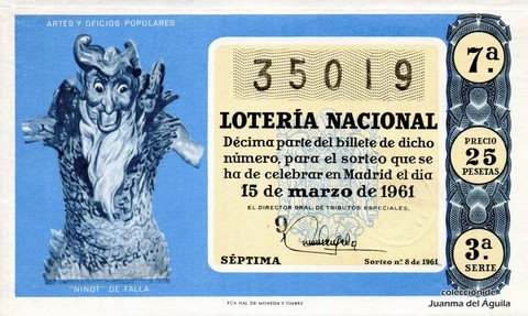 Décimo de Lotería Nacional de 1961 Sorteo 8 - 