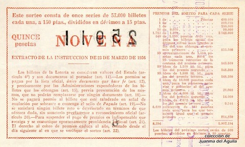 Reverso del décimo de Lotería Nacional de 1962 Sorteo 15