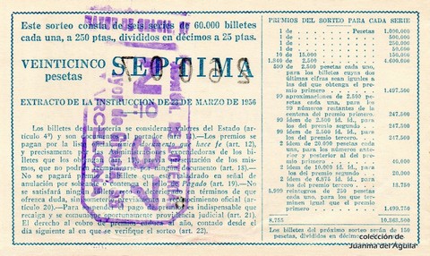 Reverso del décimo de Lotería Nacional de 1962 Sorteo 23