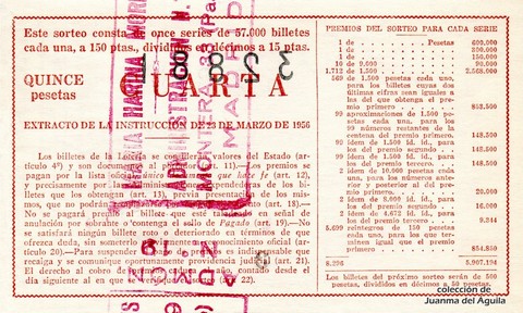 Reverso del décimo de Lotería Nacional de 1962 Sorteo 24