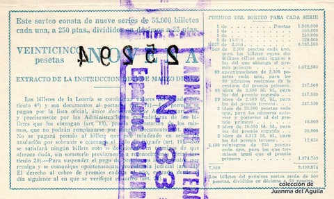 Reverso del décimo de Lotería Nacional de 1962 Sorteo 30