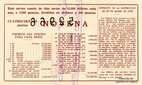 Reverso del décimo de Lotería Nacional de 1962 Sorteo 36