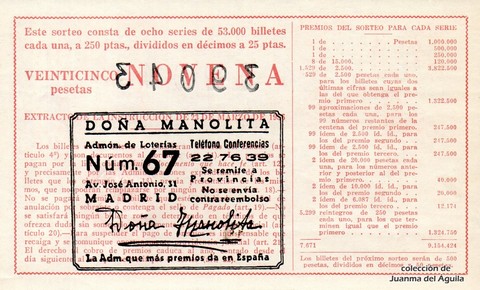 Reverso del décimo de Lotería Nacional de 1962 Sorteo 3