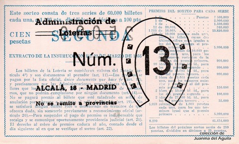 Reverso del décimo de Lotería Nacional de 1962 Sorteo 7