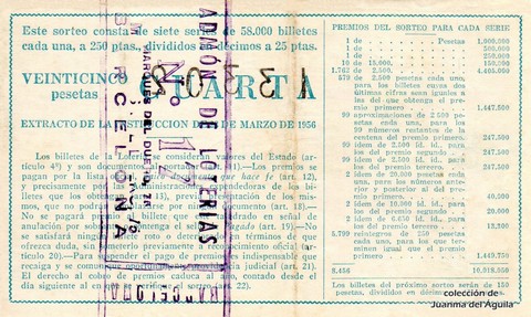 Reverso del décimo de Lotería Nacional de 1962 Sorteo 8