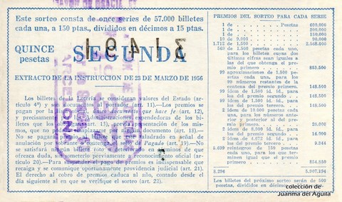 Reverso del décimo de Lotería Nacional de 1962 Sorteo 9