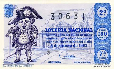 Décimo de Lotería Nacional de 1963 Sorteo 1 - EL ENANO DE LA LOTERÍA