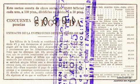 Reverso del décimo de Lotería Nacional de 1963 Sorteo 10