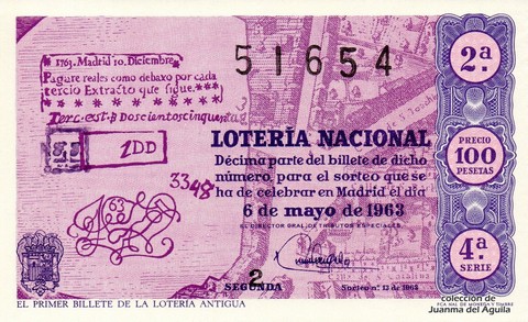 Décimo de Lotería Nacional de 1963 Sorteo 13 - EL PRIMER BILLETE DE LA LOTERÍA ANTIGUA