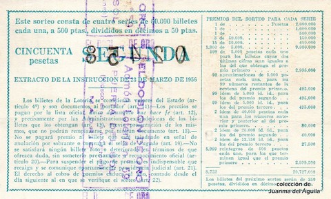 Reverso del décimo de Lotería Nacional de 1963 Sorteo 14