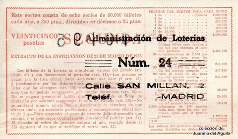 Reverso del décimo de Lotería Nacional de 1963 Sorteo 15