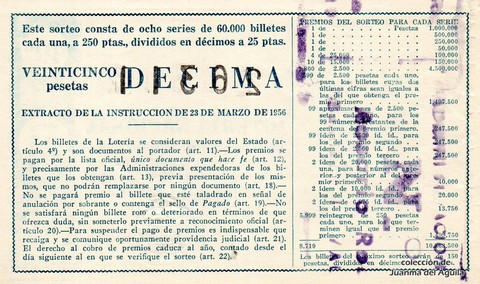 Reverso del décimo de Lotería Nacional de 1963 Sorteo 17