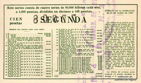 Reverso del décimo de Lotería Nacional de 1963 Sorteo 19