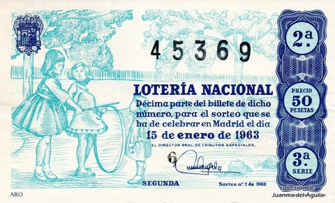 Décimo de Lotería Nacional de 1963 Sorteo 2 - ARO