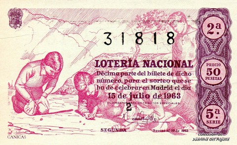 Décimo de Lotería Nacional de 1963 Sorteo 20 - CANICAS