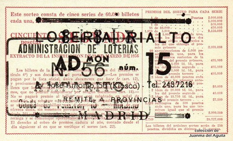 Reverso del décimo de Lotería Nacional de 1963 Sorteo 20