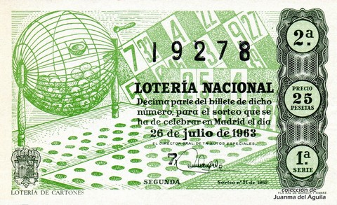 Décimo de Lotería Nacional de 1963 Sorteo 21 - LOTERÍA DE CARTONES