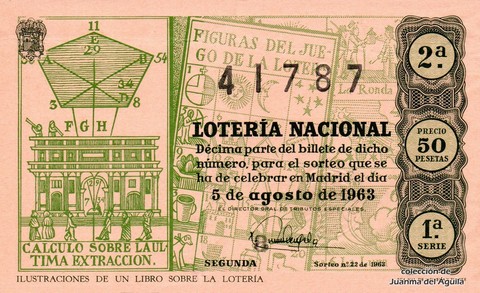 Décimo de Lotería Nacional de 1963 Sorteo 22 - ILUSTRACIONES DE UN LIBRO SOBRE LA LOTERÍA