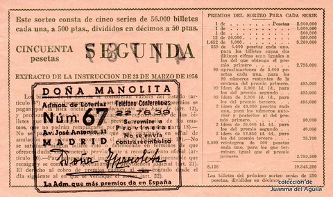 Reverso del décimo de Lotería Nacional de 1963 Sorteo 22