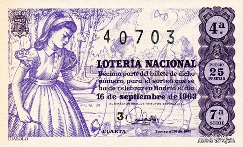Décimo de Lotería Nacional de 1963 Sorteo 26 - DIÁBOLO