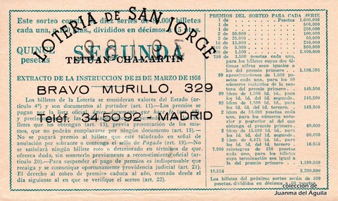 Reverso del décimo de Lotería Nacional de 1963 Sorteo 27
