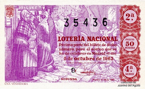 Décimo de Lotería Nacional de 1963 Sorteo 28 - UNA VENDEDORA